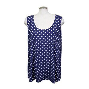 Slinky Brand Womens Plus 1X Top Navy Blue Polka Dot Travel Stretch Sleeveless